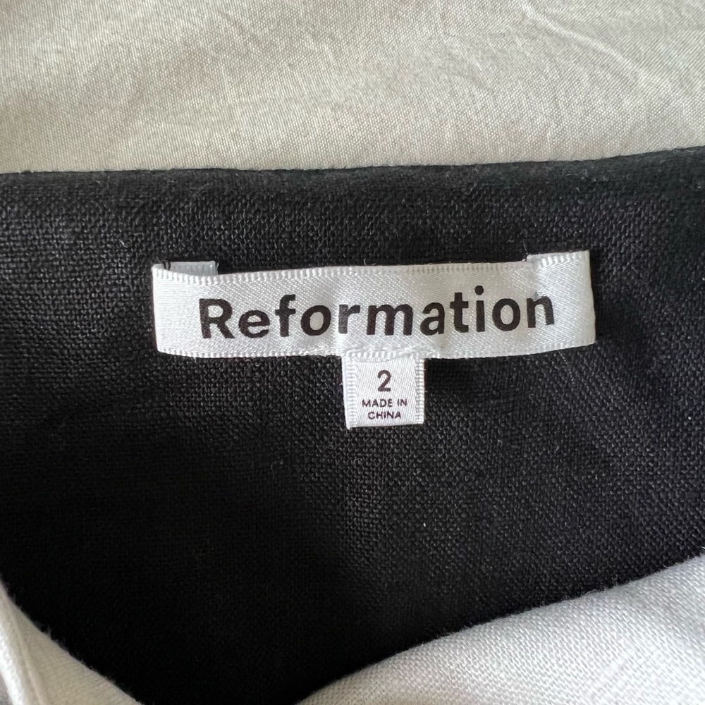 Reformation Lainey linen Black and White Mini Dress 2 - Picture 4 of 5